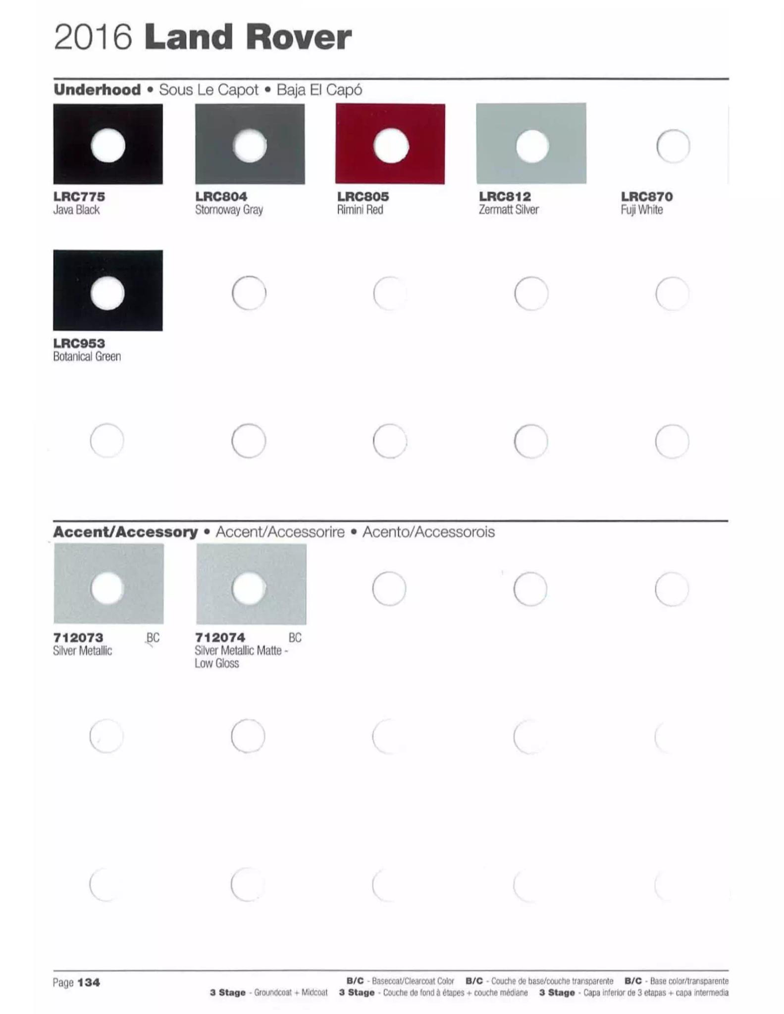 paint Swatches and color codes for 2016 land rovers