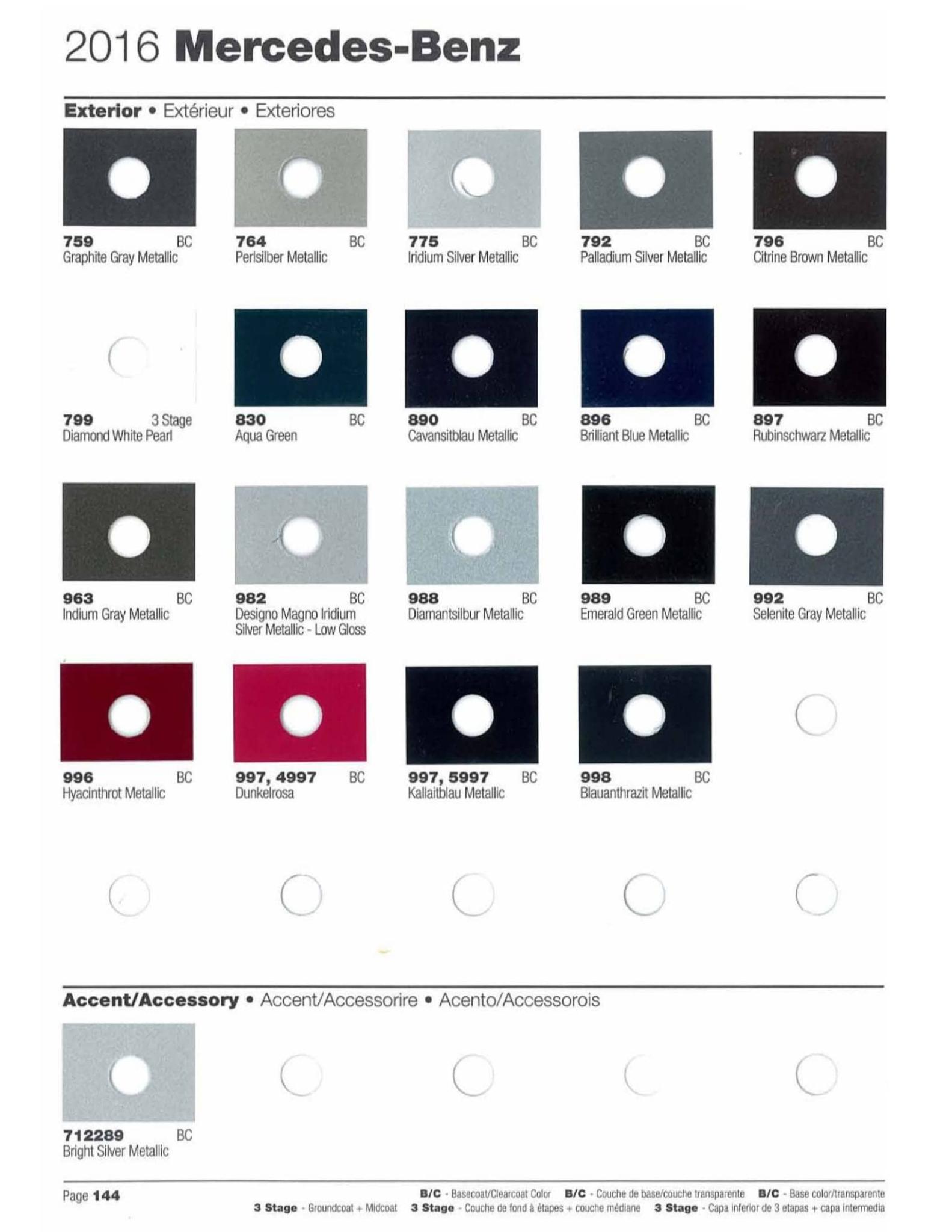 Mercedes Benz Paint Color Charts