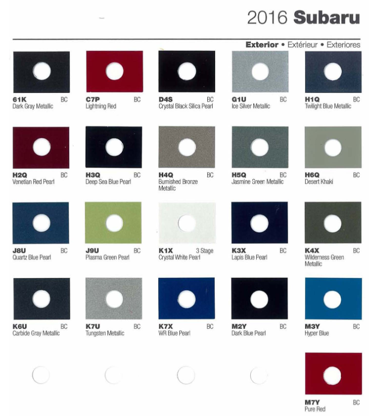 Paint Color and Codes Used By Subaru