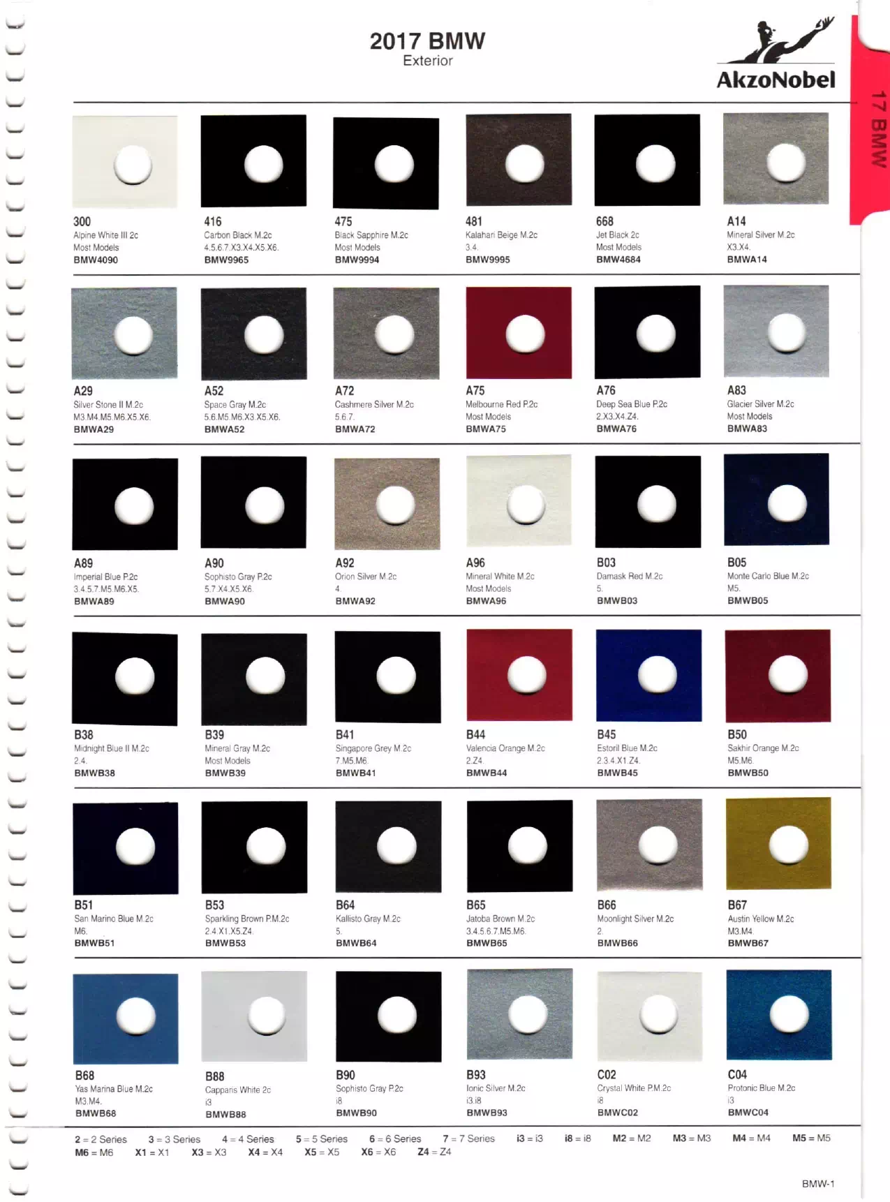 exterior paint colors and their ordering codes for the BMW and mini models