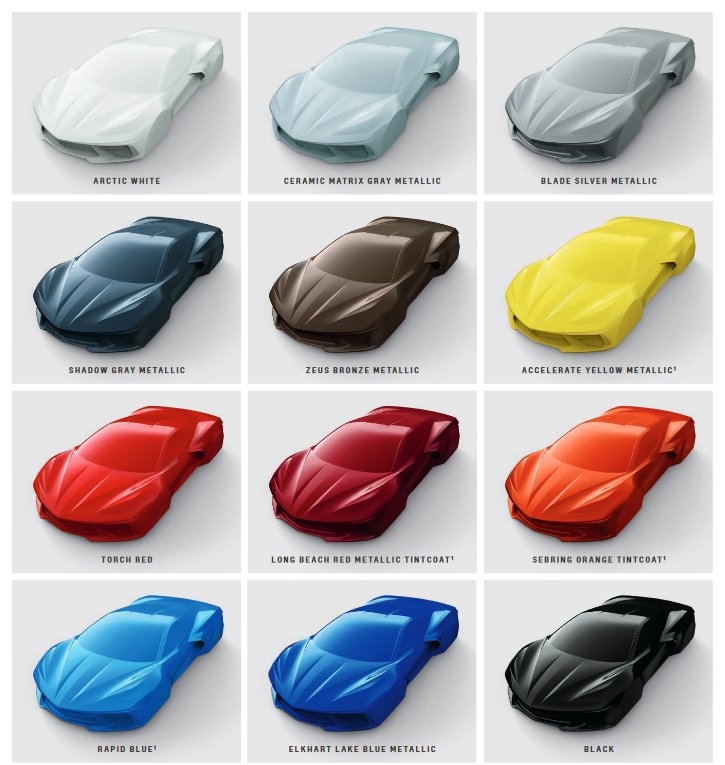 different option colors used on corvette in 2020