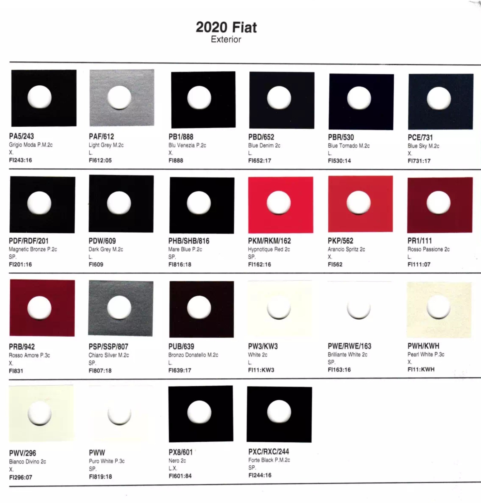 Exterior Colors examples with their ordering paint code