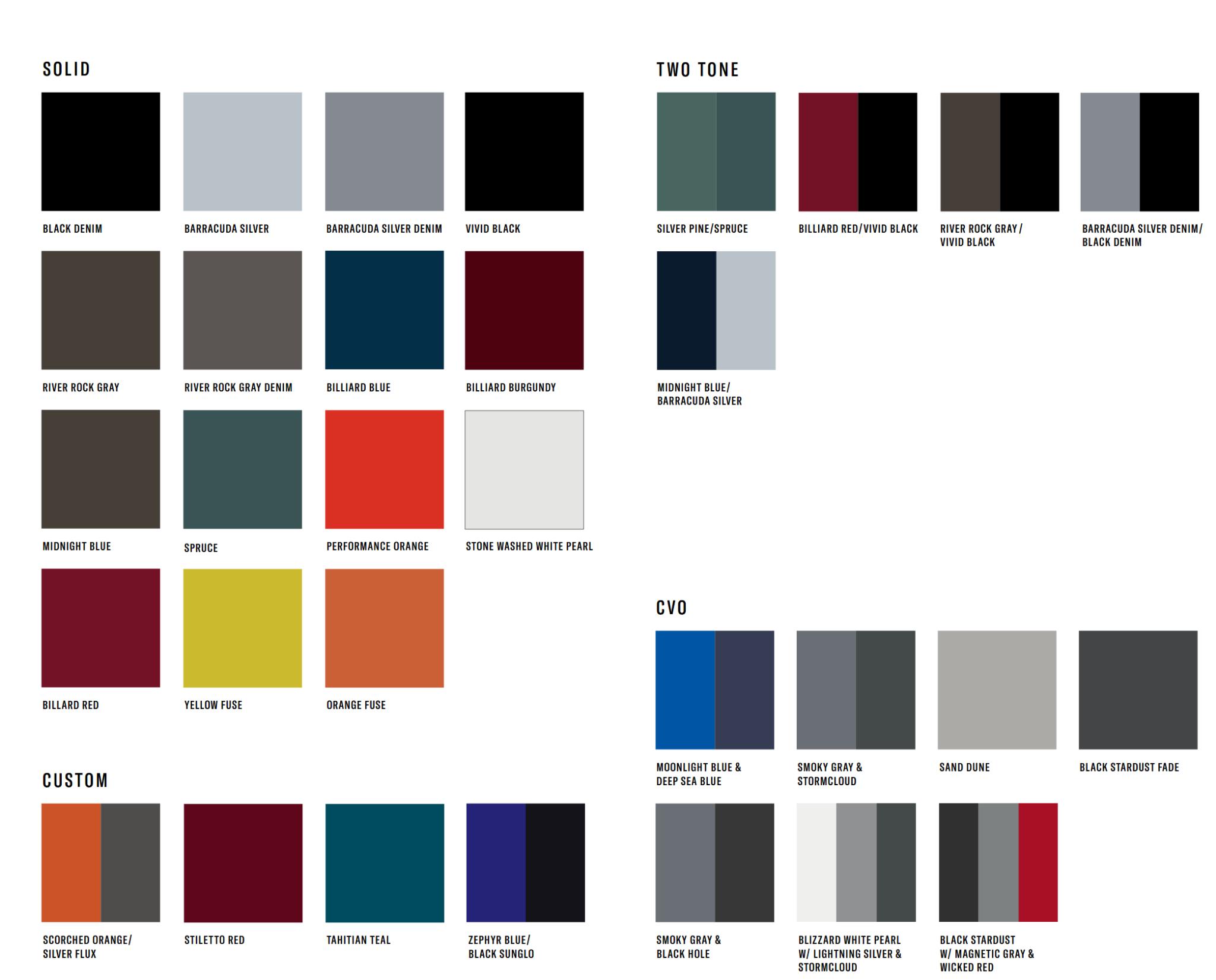 Exterior Colors used on Harley in 2020