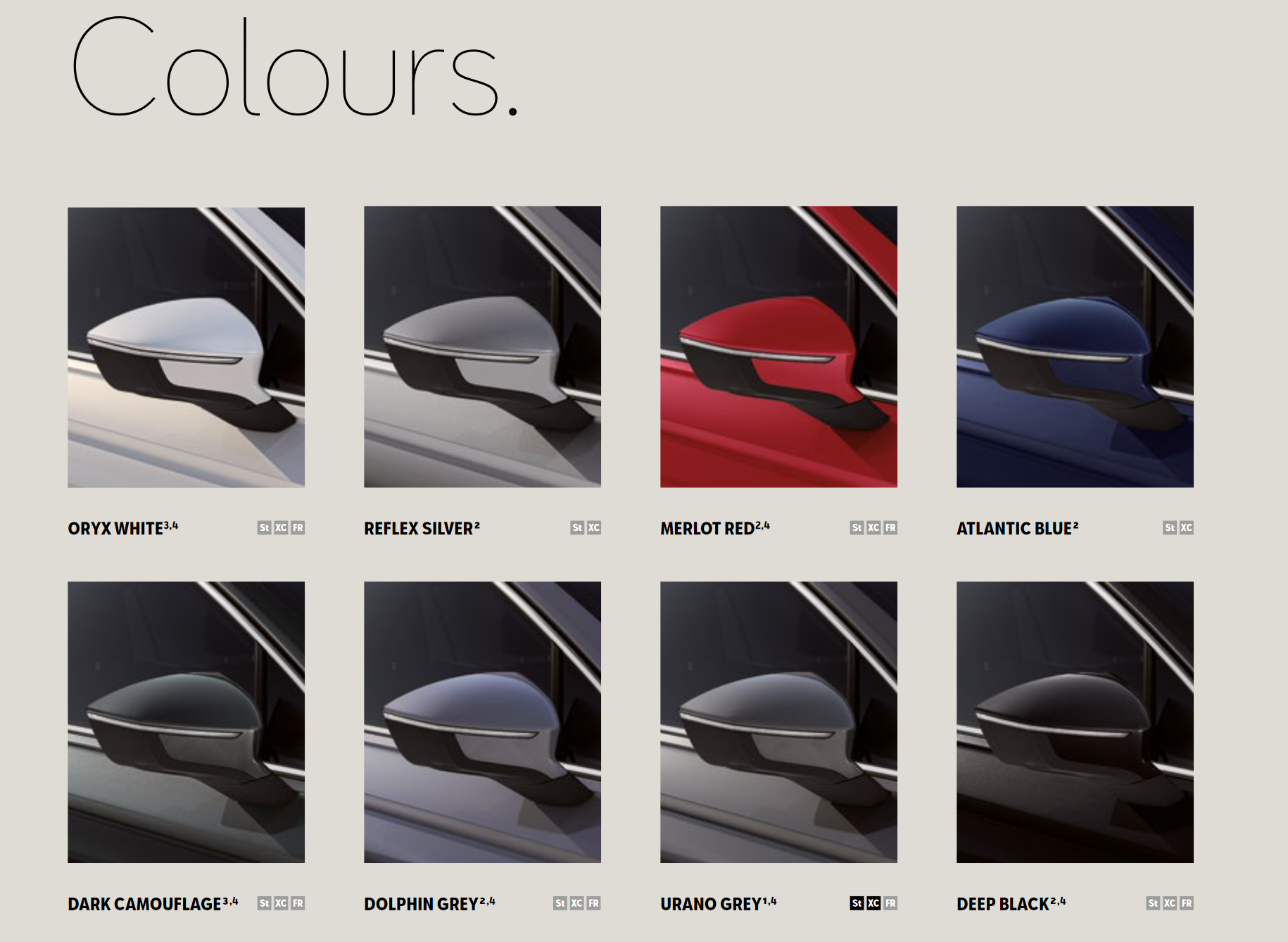 Exterior Color options that the Seat vehicle offered