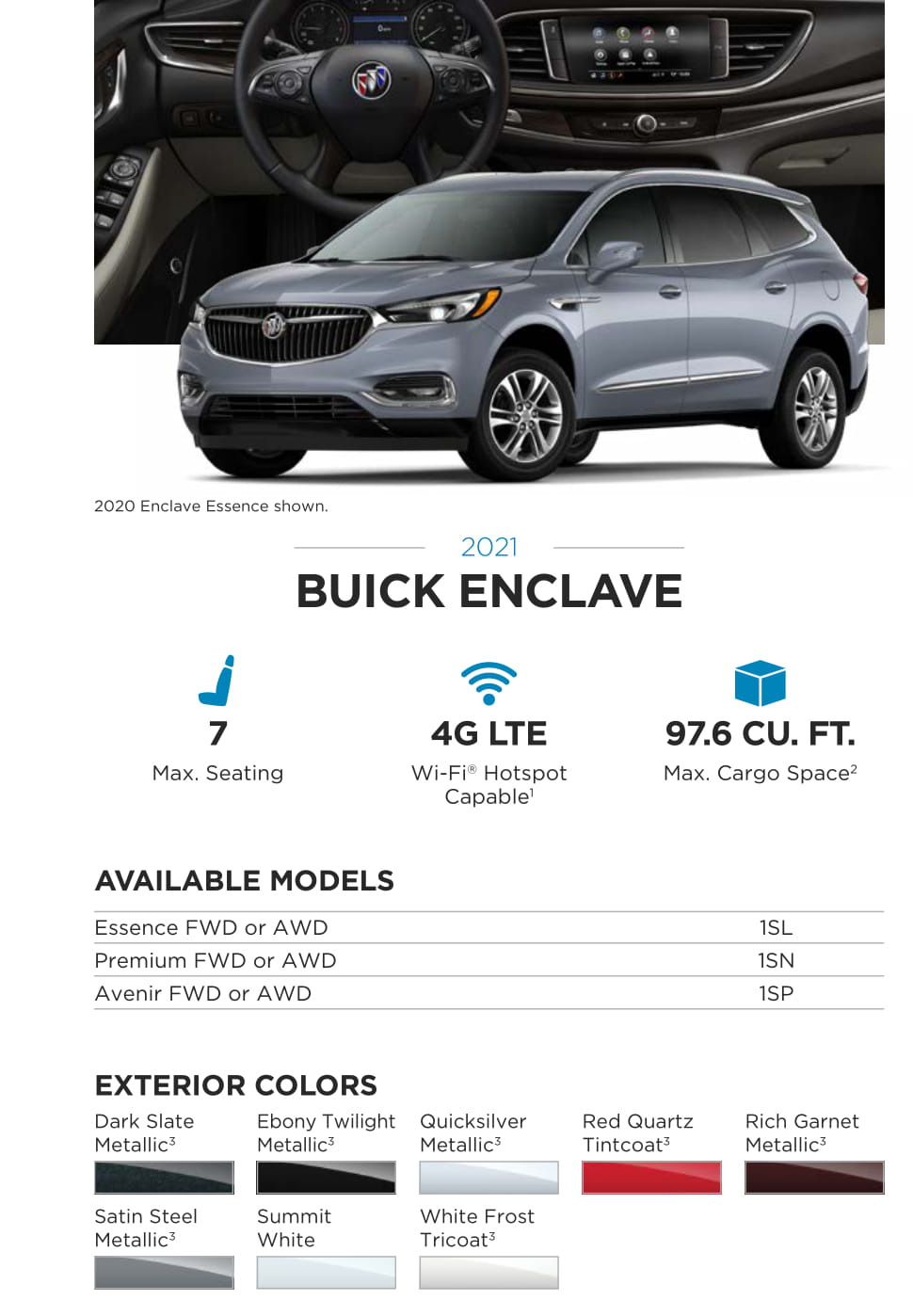 Exterior Colors used on this model Buick in 2021