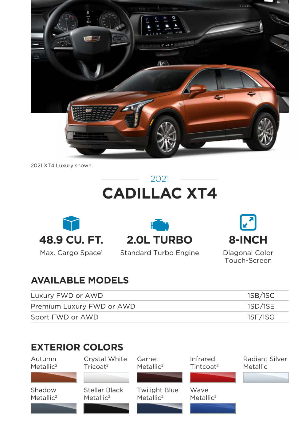 Exterior Colors used on this model Cadillac in 2021