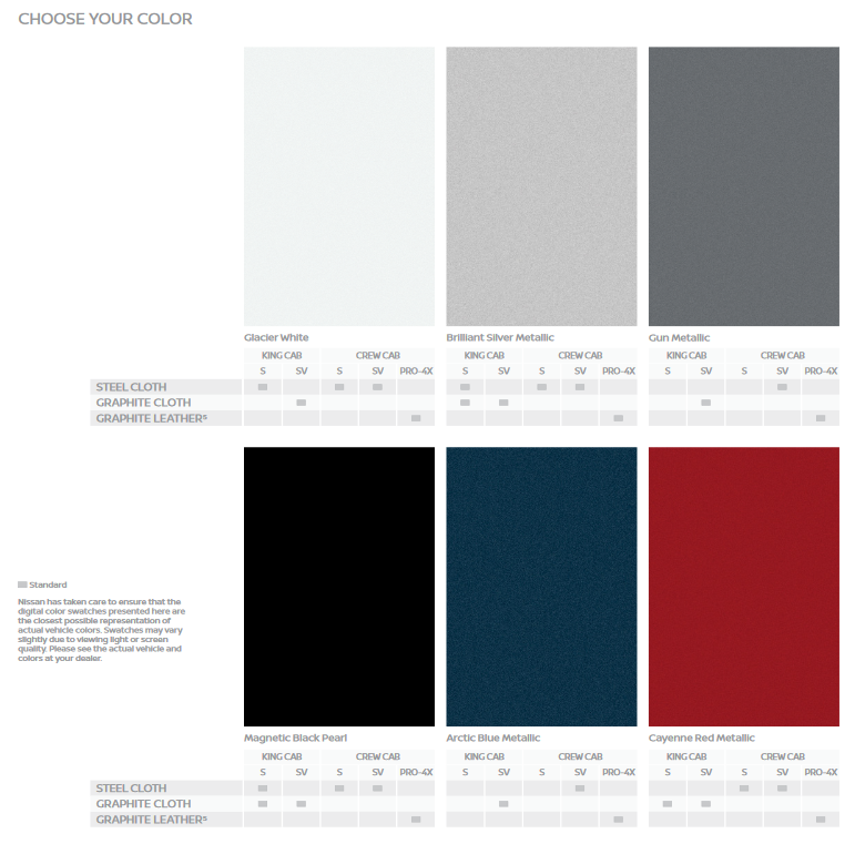 Exterior Colors Used on a 2021 Nissan Vehicle