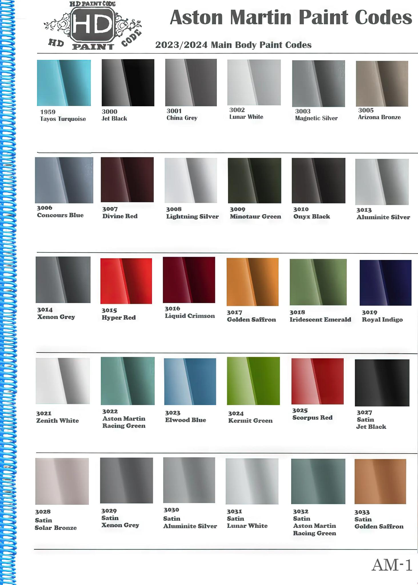 exterior color examples with their paint codes
