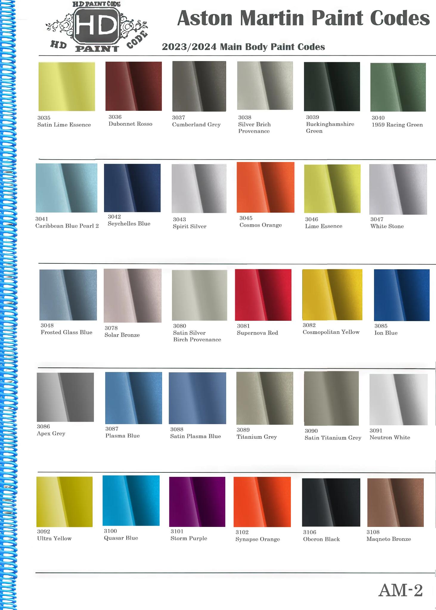 exterior color examples with their paint code
