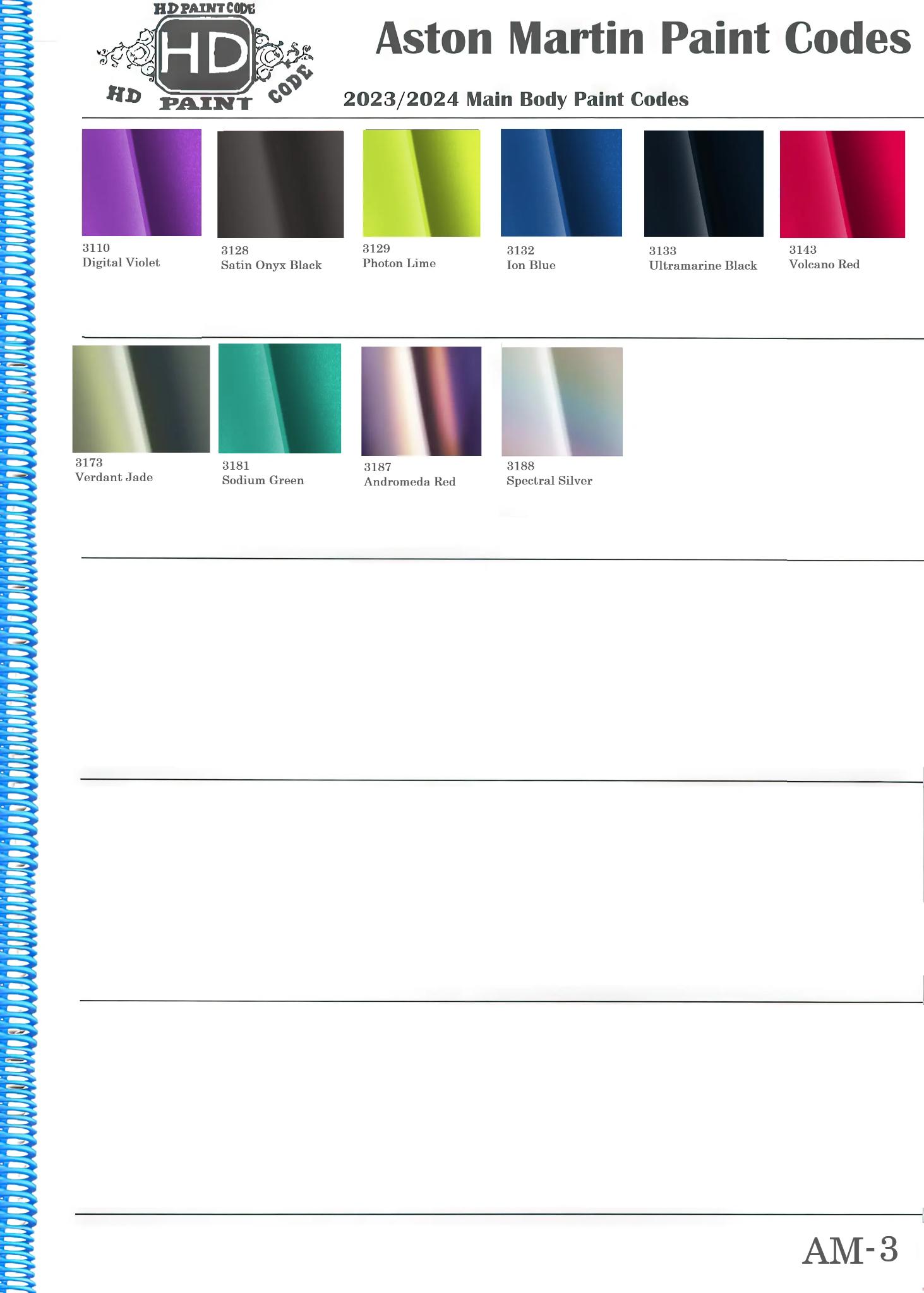 exterior color examples with their paint codes