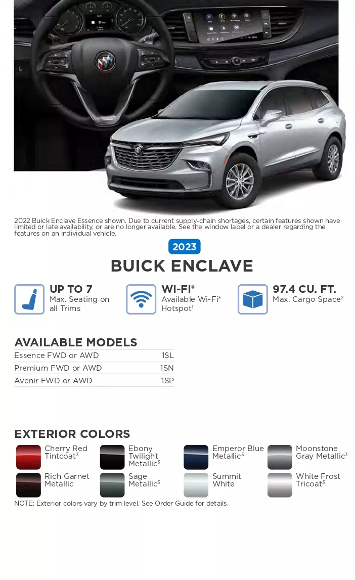 color names, vehicle and exterior color examples used on buick in 2023