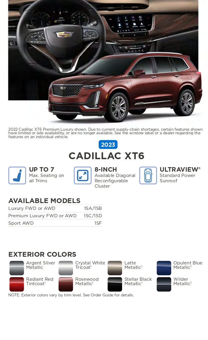 color names, vehicle and exterior color examples used on cadillac in 2023