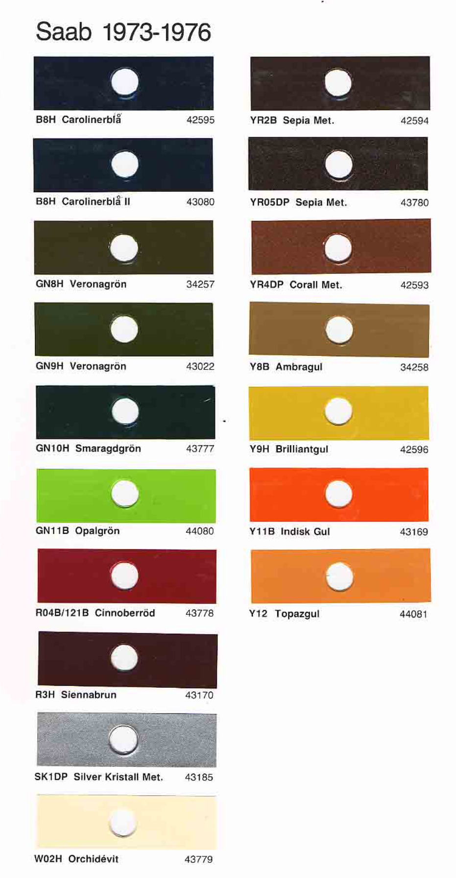 Saab Color Chart