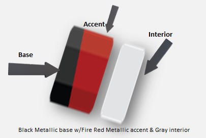  Black Metallic base w/Fire Red Metallic accent & Gray interior 