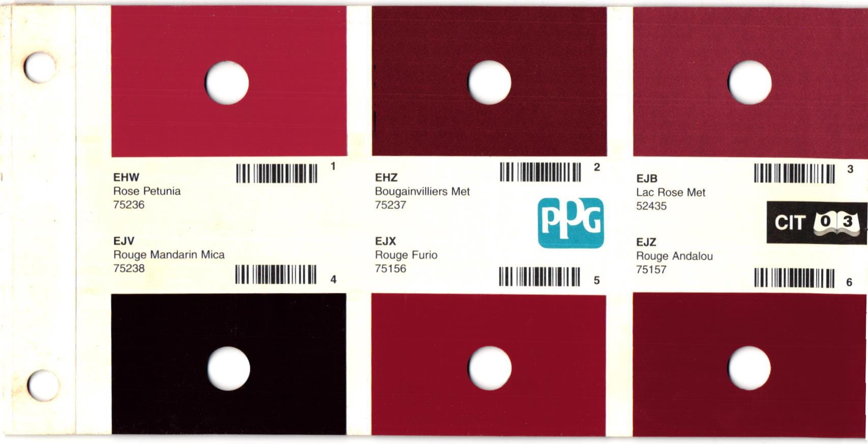 Paint codes, color swatches and PPG mixing formula numbers for the stand varience of ppg paints