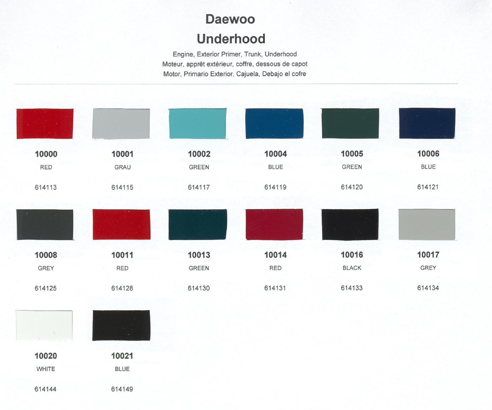 2001 Basf Daewoo Underhood Color Codes