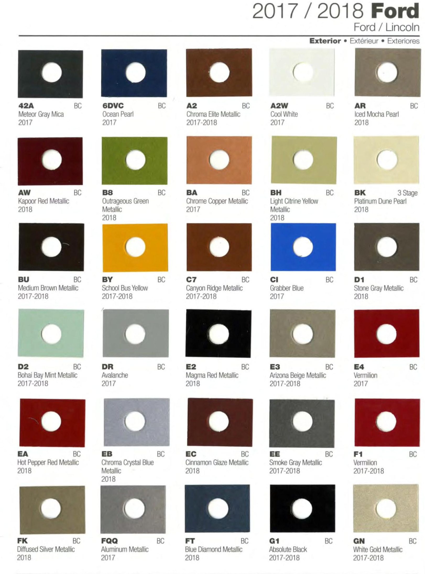 Ford Motor Vehicle Color Code Chart/Page Paint