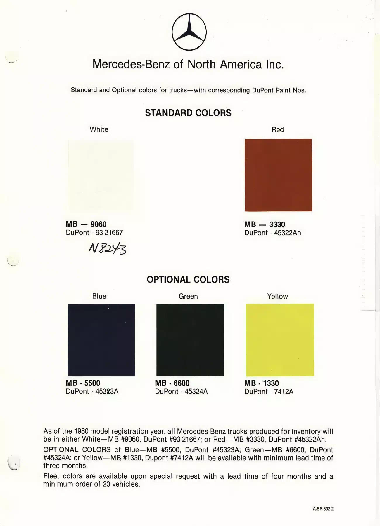 1968-1969 Mercedes-Benz Paint Codes & Color Chart