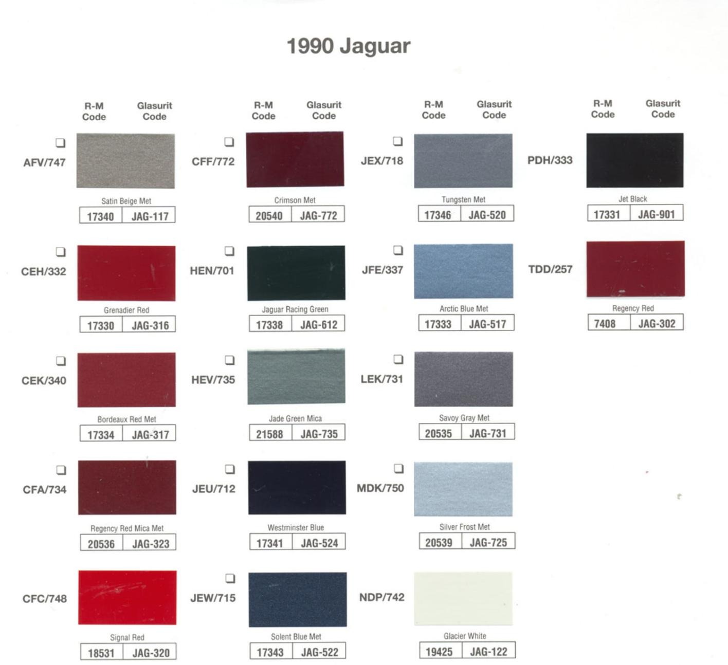 JAGUAR Colour Trim guide 1986 brochure GB prospetto colori imbottitura COLORS COLORI 