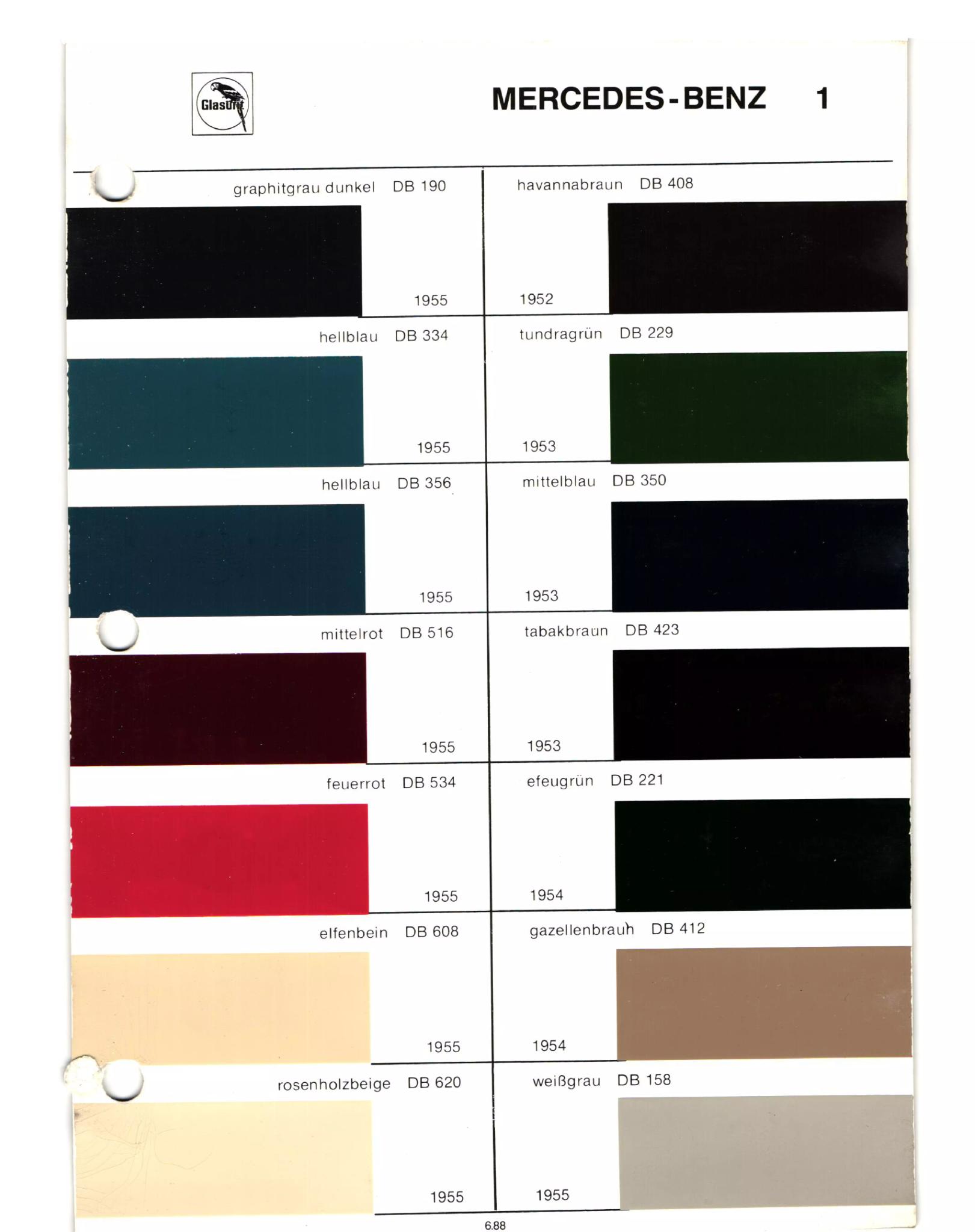 MB 1952-1989 Paint Codes & Color Charts