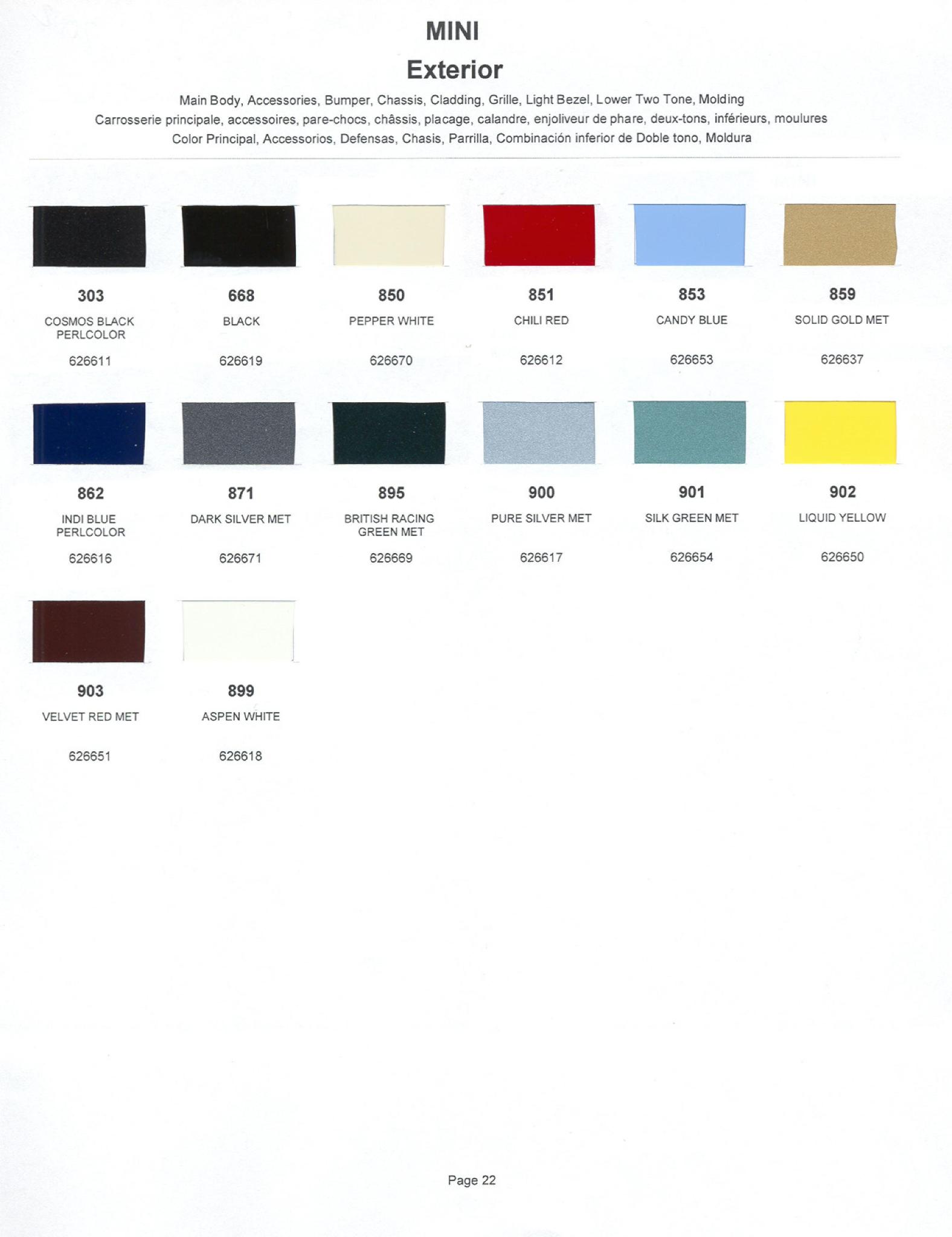 Paint Color examples with their exterior color code