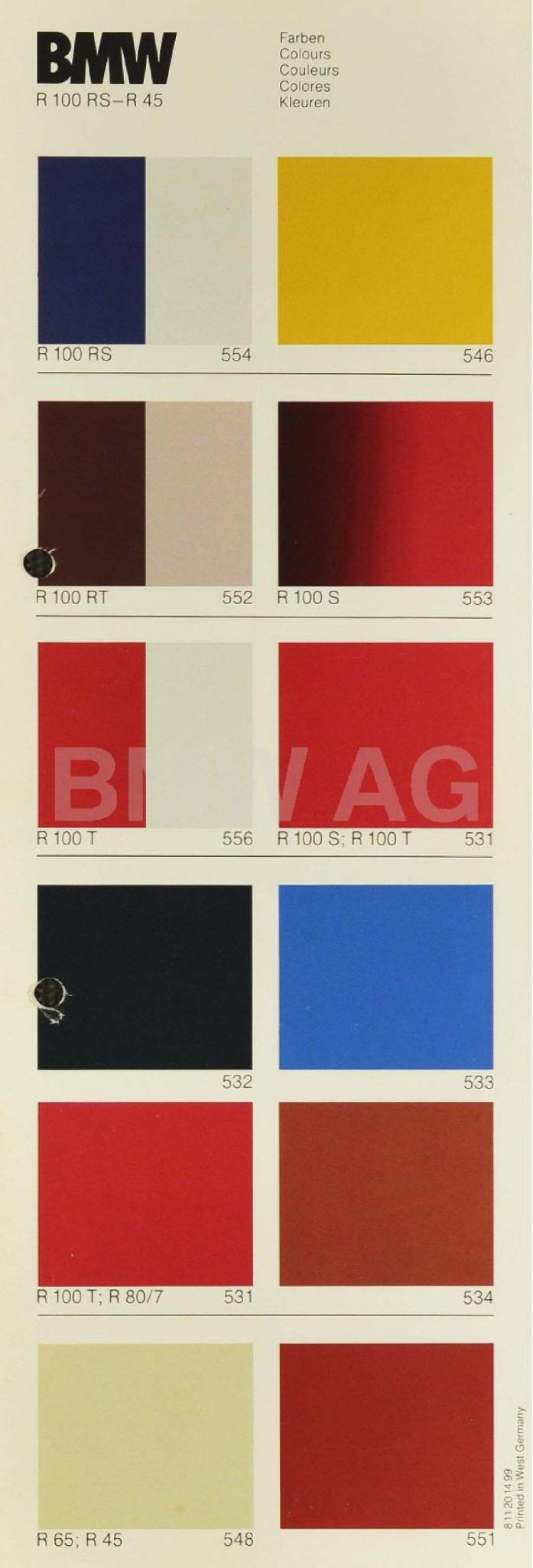 Colors used on BMW Motorcycles in 1978