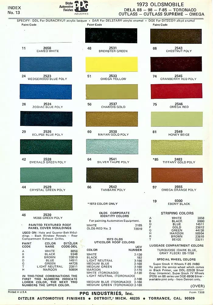 1970 To 1979 Gm Paint Codes And Color Charts - 70 Chevy Truck Paint Colors
