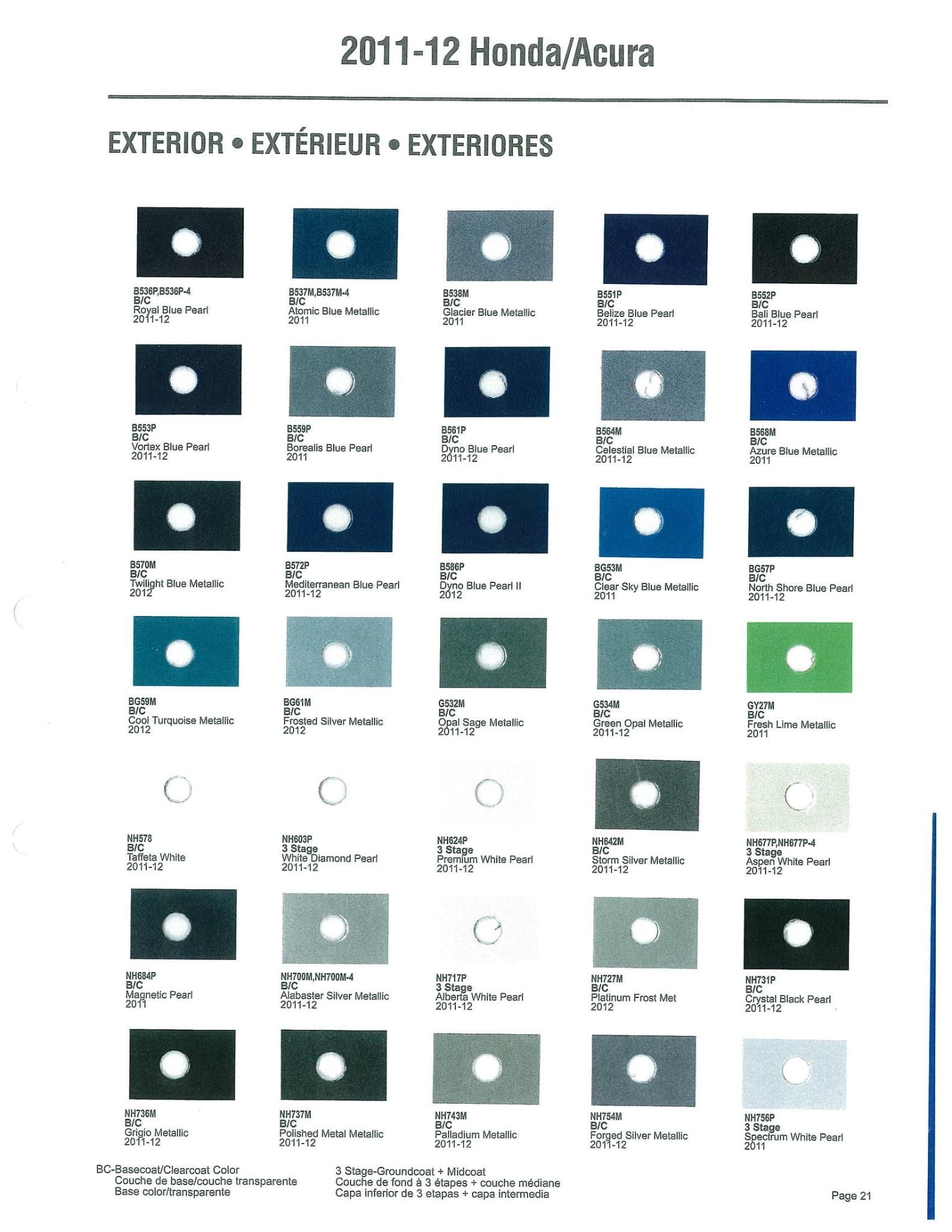 Honda Paint and Color Code Chart