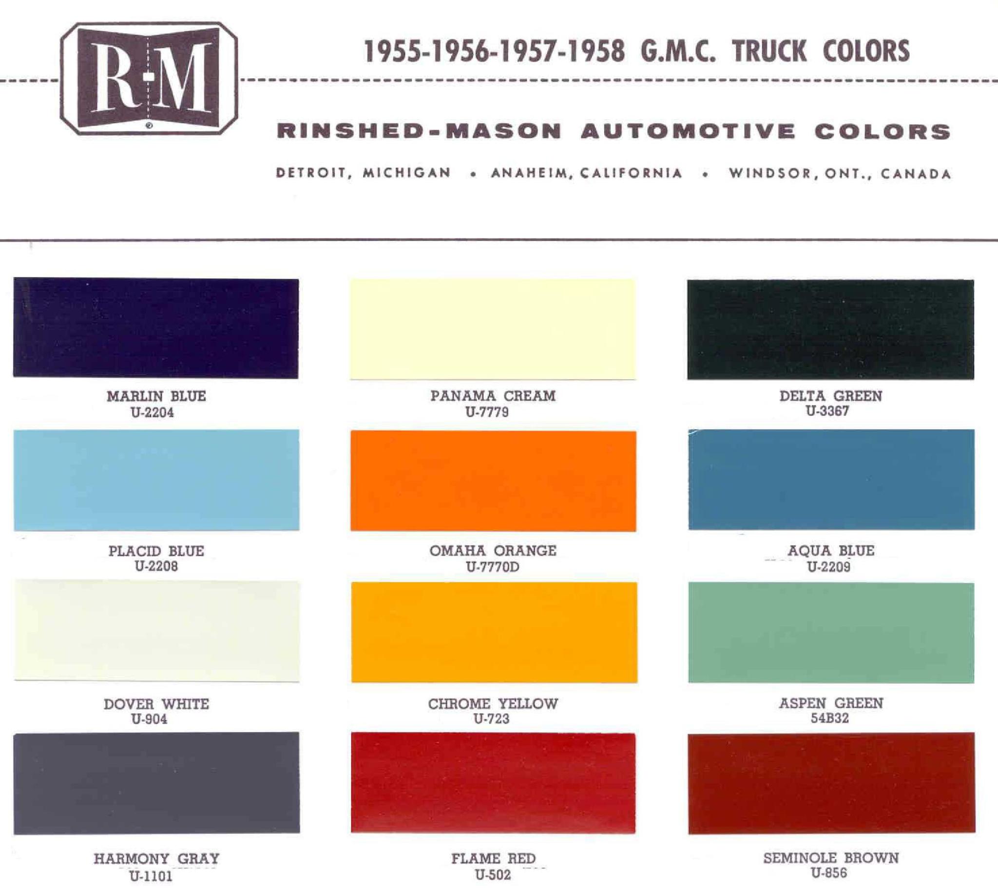 Chevrolet and GMC Truck Color Chart